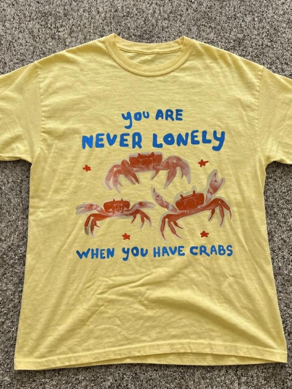 Gildan Yellow Graphic Tee with Red Crab Illustration